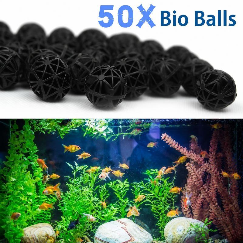 Aquarium Planted Tank Filter - 50個入り 16mm アクアリウム用バイオフィルターボール 魚タンク・池用ろ過材 生化学的水質浄化フィルター マリンアクセサリーセット