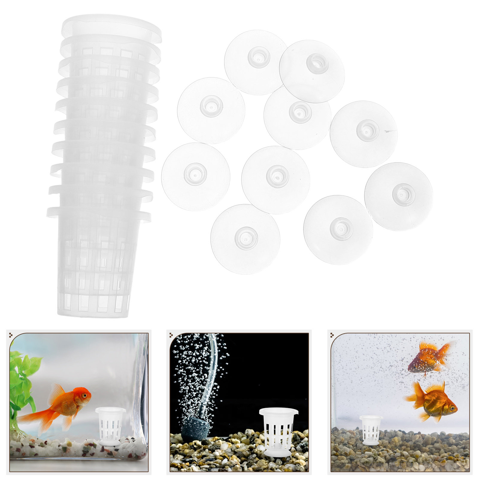 Aquarium For Planted Tank - 吸盤付き水耕栽培ネットポット1セット、高強度メッシュ植物バスケット、水槽内での安定した配置で健康的な栽培を実現