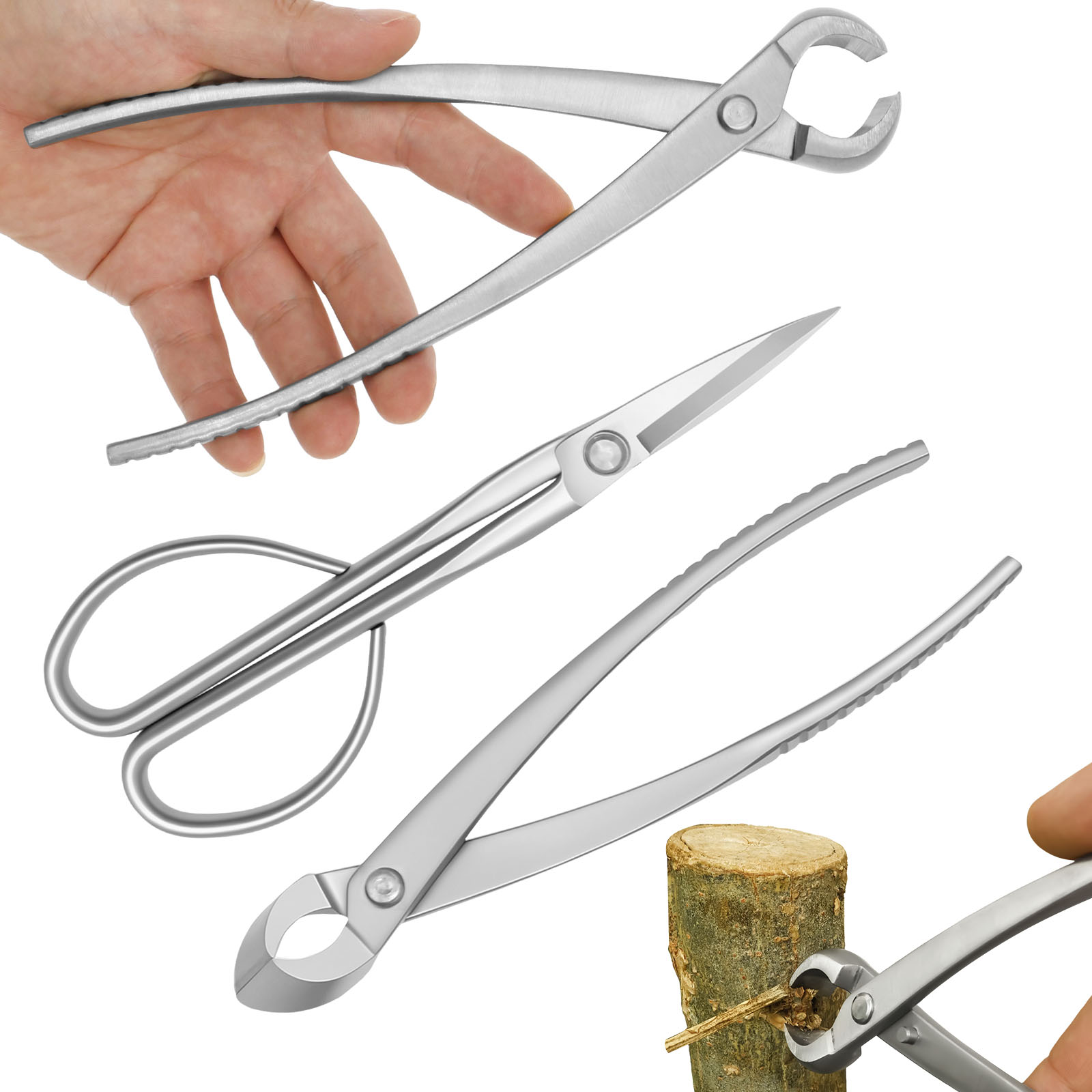 Trimming Scissor Set - 3個入り盆栽ツールセット、ノブカッター、凹型カッター、葉切りハサミ、精密トリミング用盆栽剪定ツール、毎日のメンテナンスに