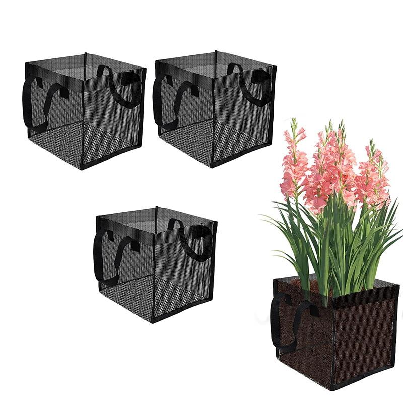Aquarium Planted - 4 個ブラックメッシュ池植栽バスケット正方形ラウンド PVC スイレンバッグ丈夫なハンドル水族館庭の装飾ギフト