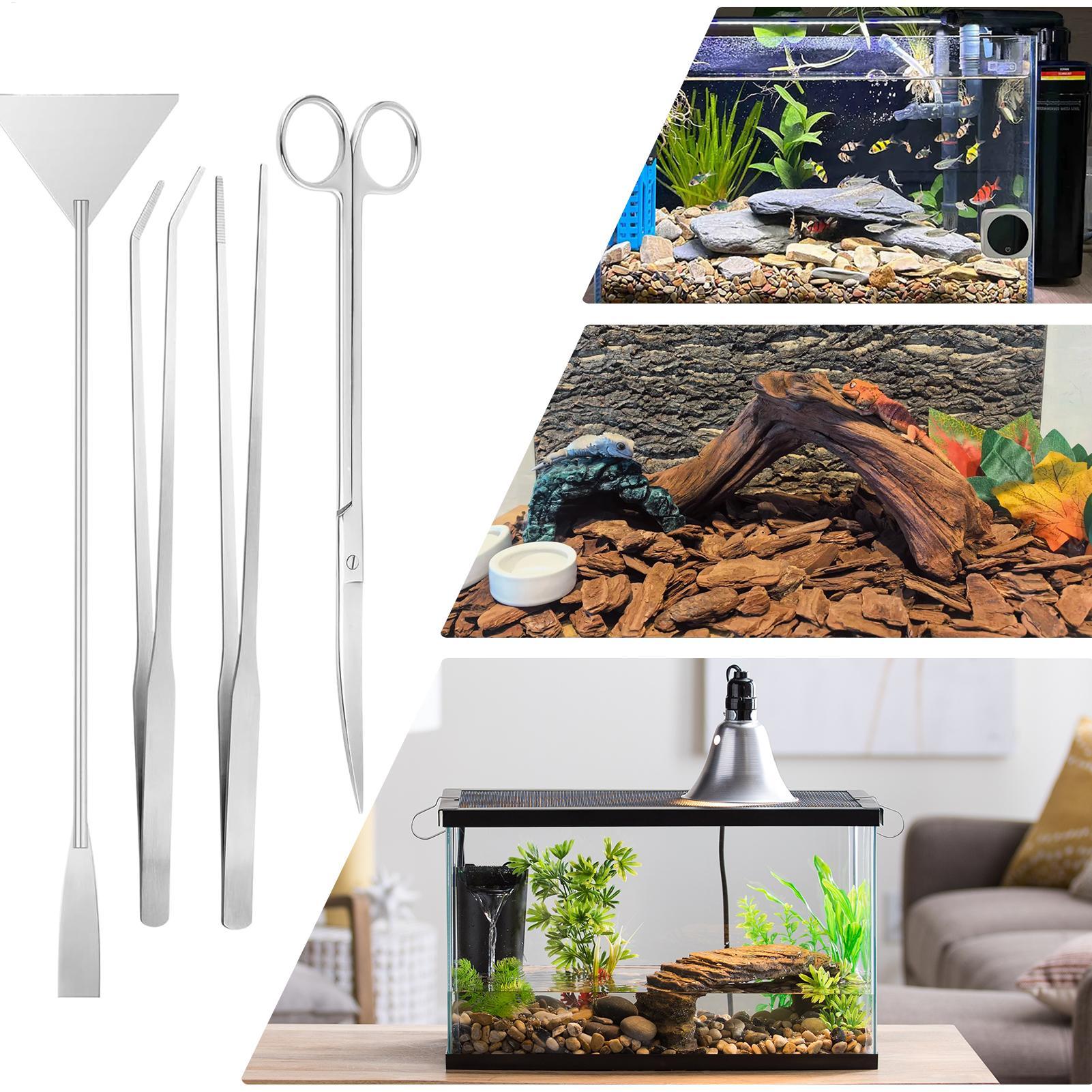 Planted Aquarium Maintenance Kit - 4個入り水槽ツールキット ステンレス製水槽清掃セット ピンセット、ハサミ、スパチュラ付き 植え付け、餌やり、メンテナンス用