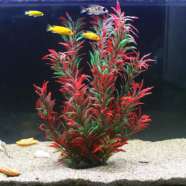 Aquarium For Planted Tank - 人工水槽50cm,珍しい植物,水族館,偽の竹の葉,水草,プラスチック製の紫色の緑の水草,造園の装飾