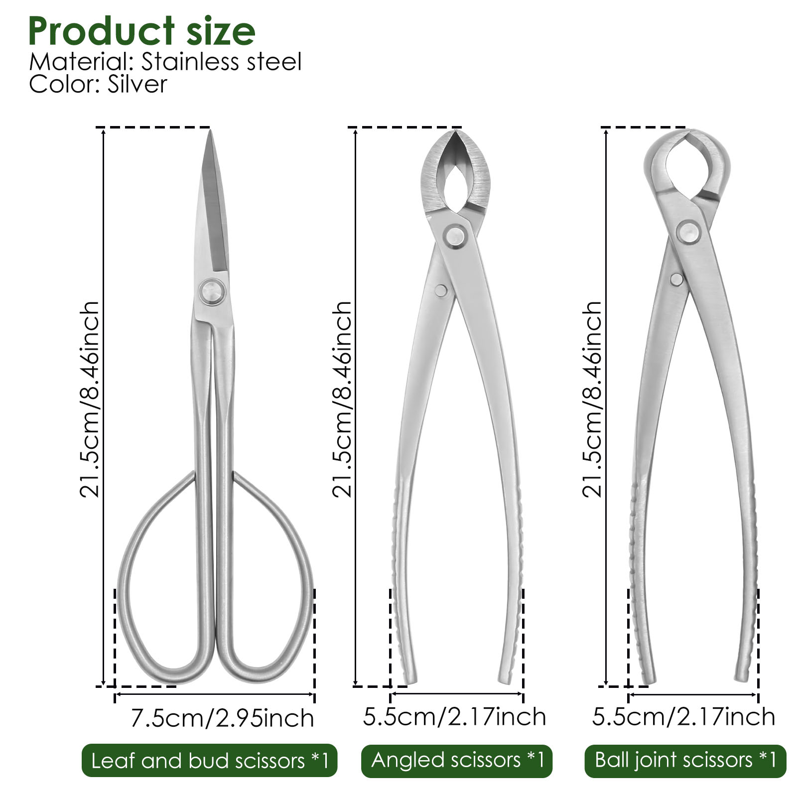 3個入り盆栽ツールセット、ノブカッター、凹型カッター、葉切り - Trimming Scissor Set のレビューと価格